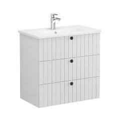 Vitra Root Groove 69500 Lavabo Dolabı, Üç Çekmeceli, 80 Cm, Mat Açık Gri, Yuvarlak Lavabolu